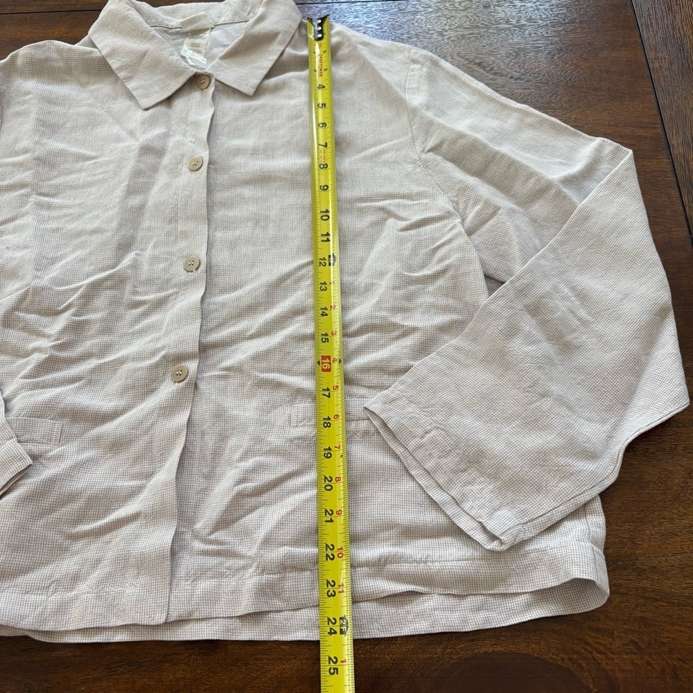VTG Eileen Fisher Jacket Women L Linen Blend Tan Check Lightweight Boxy Coat - Picture 8 of 11